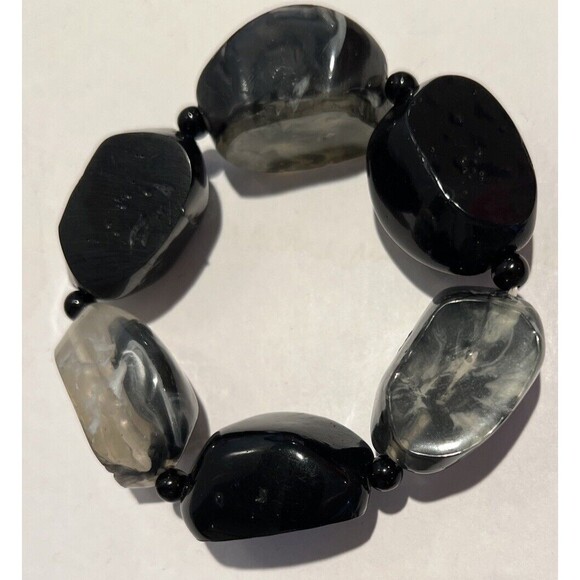 Black & Gray Snowflake Obsidian Pendant w/ Plastic Bracelet & Drop Earrings Set - Picture 9 of 16